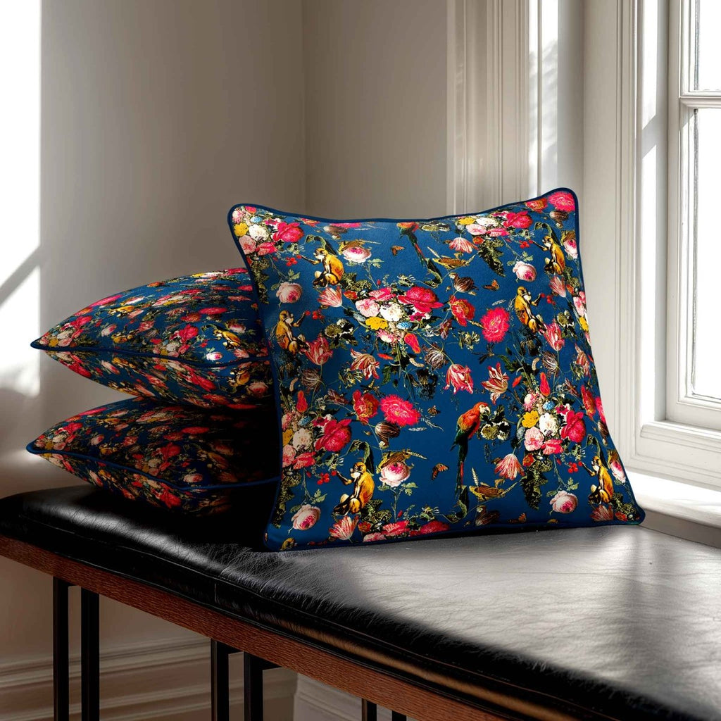 Monkey Puzzle | Sustainable Velvet Cushion - Estate Blue 40 x 40 cm Standard by Izabela Peters