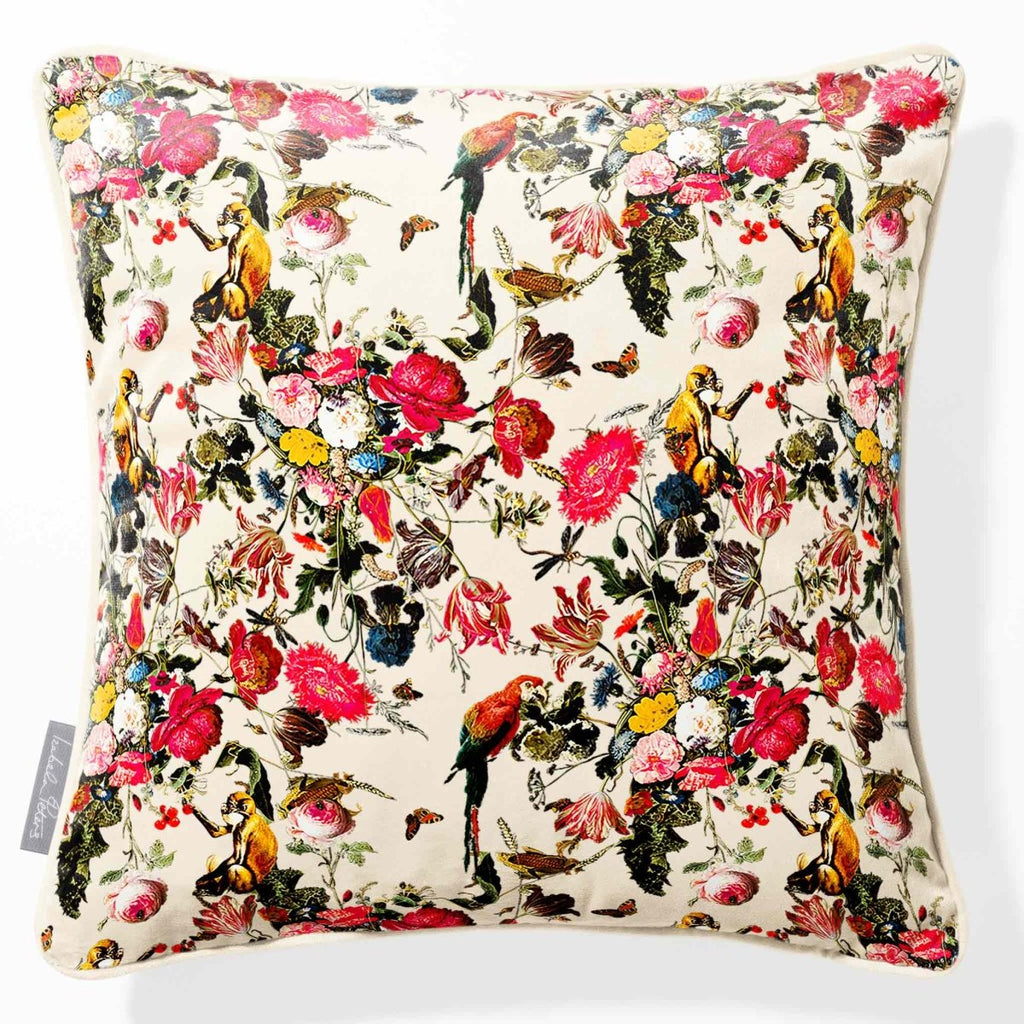 Monkey Puzzle | Sustainable Velvet Cushion - Ivory Cream 40 x 40 cm Piped by Izabela Peters