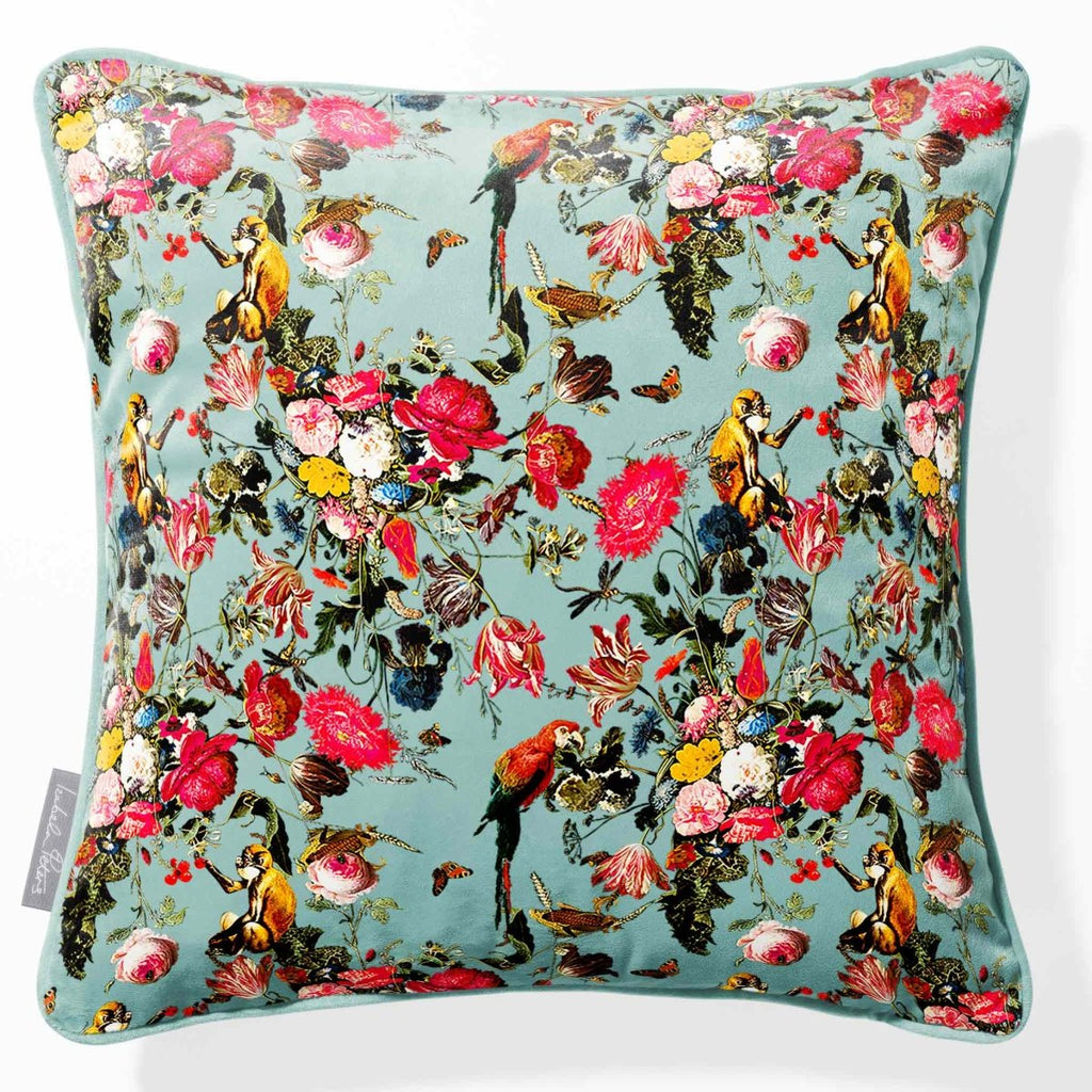 Monkey Puzzle | Sustainable Velvet Cushion - Blue Surf 40 x 40 cm Piped by Izabela Peters