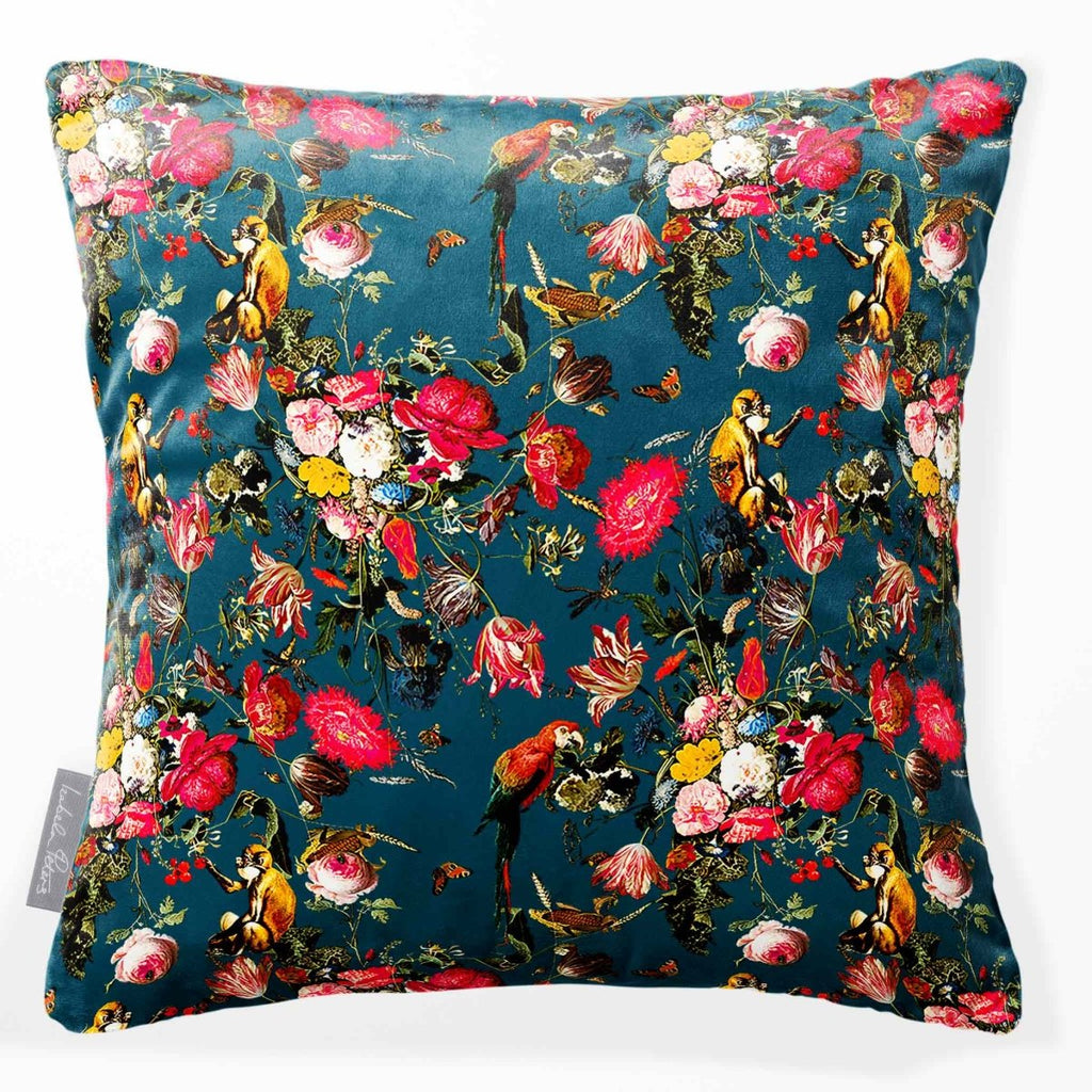 Monkey Puzzle | Sustainable Velvet Cushion - Teal 40 x 40 cm Smooth by Izabela Peters