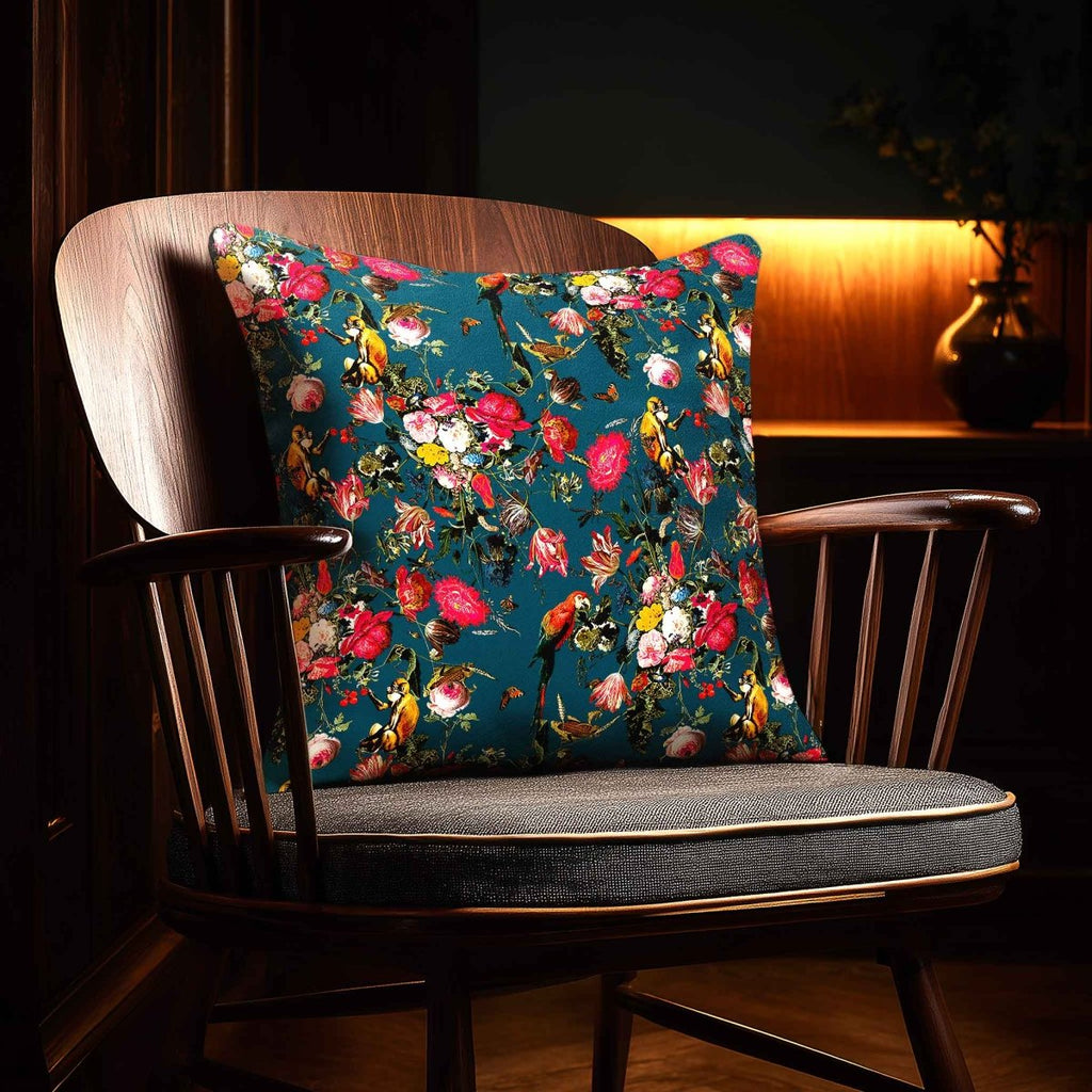 Monkey Puzzle | Sustainable Velvet Cushion - Teal 40 x 40 cm Standard by Izabela Peters