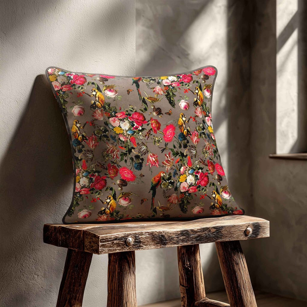 Monkey Puzzle | Sustainable Velvet Cushion - Dovedale Stone 40 x 40 cm Standard by Izabela Peters