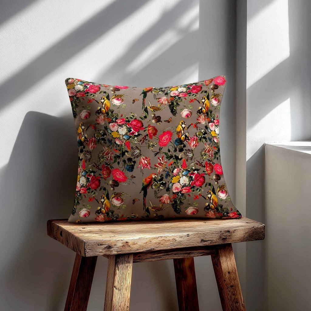 Monkey Puzzle | Sustainable Velvet Cushion - Dovedale Stone 40 x 40 cm Standard by Izabela Peters