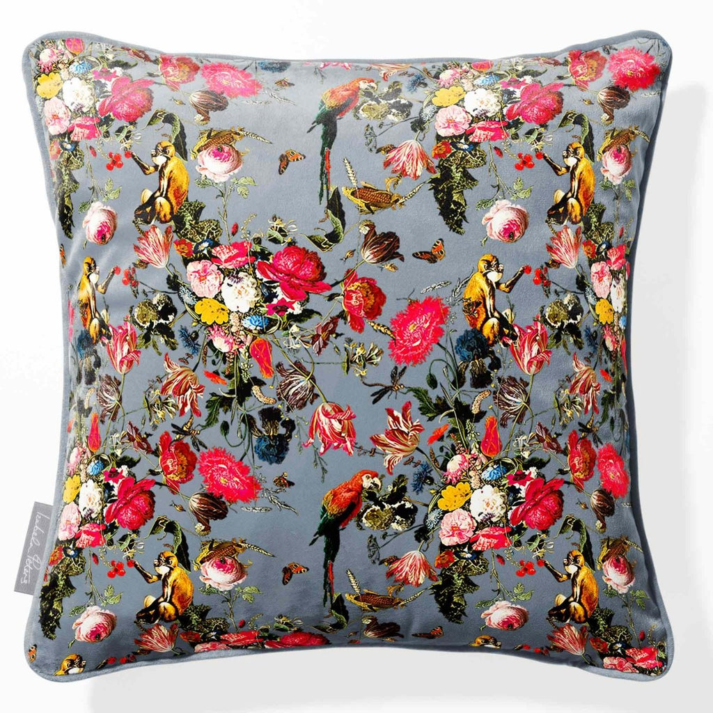 Monkey Puzzle | Sustainable Velvet Cushion - French Grey 40 x 40 cm Piped by Izabela Peters