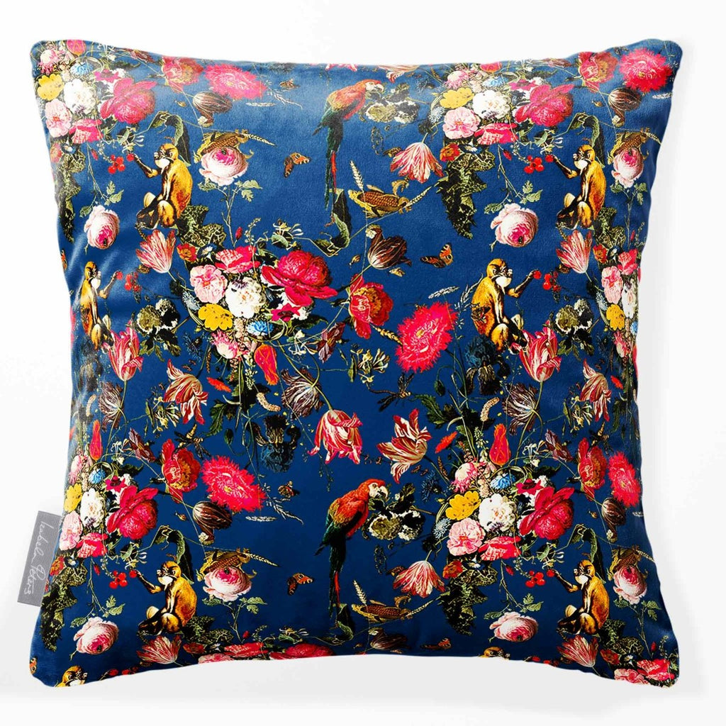 Monkey Puzzle | Sustainable Velvet Cushion - Estate Blue 40 x 40 cm Smooth by Izabela Peters