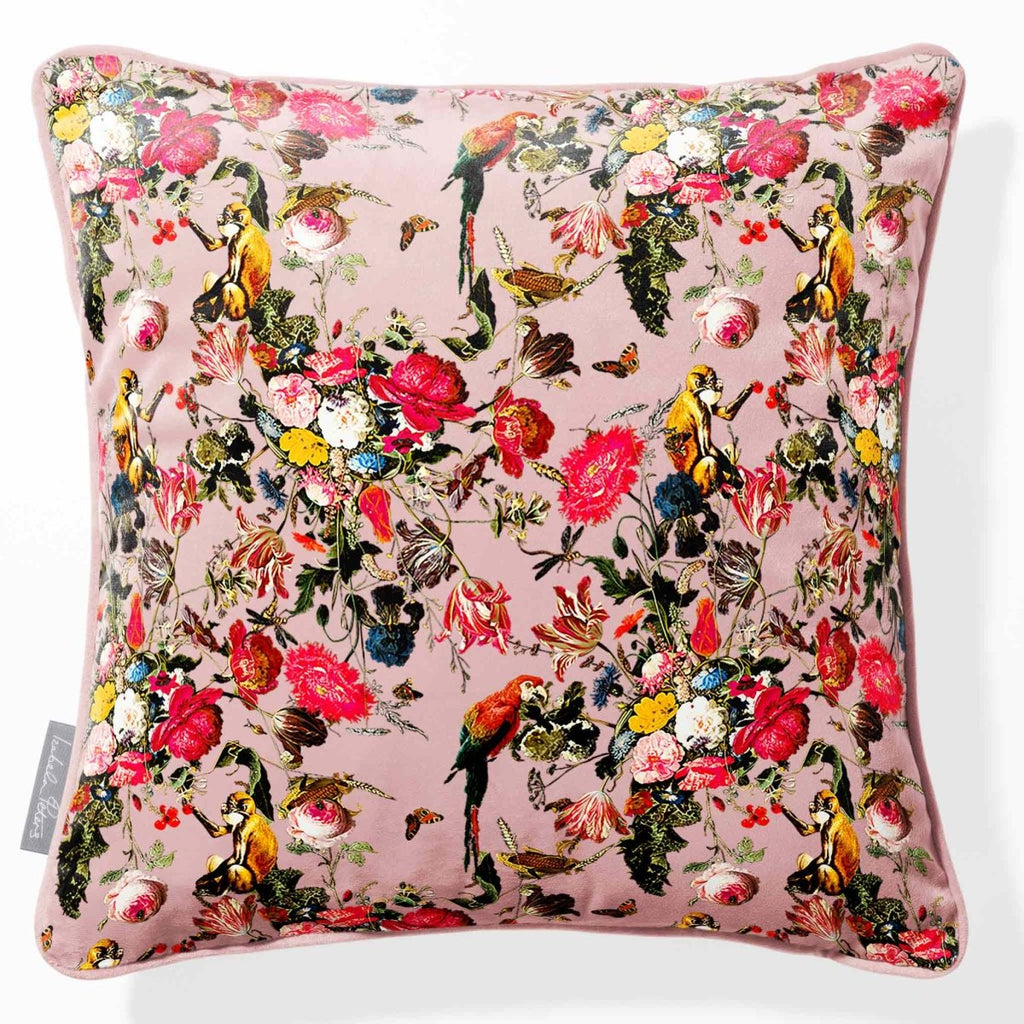 Monkey Puzzle | Sustainable Velvet Cushion - Rosewater 40 x 40 cm Piped by Izabela Peters