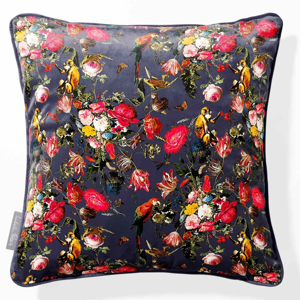 Monkey Puzzle | Sustainable Velvet Cushion - Graphite 40 x 40 cm Piped by Izabela Peters