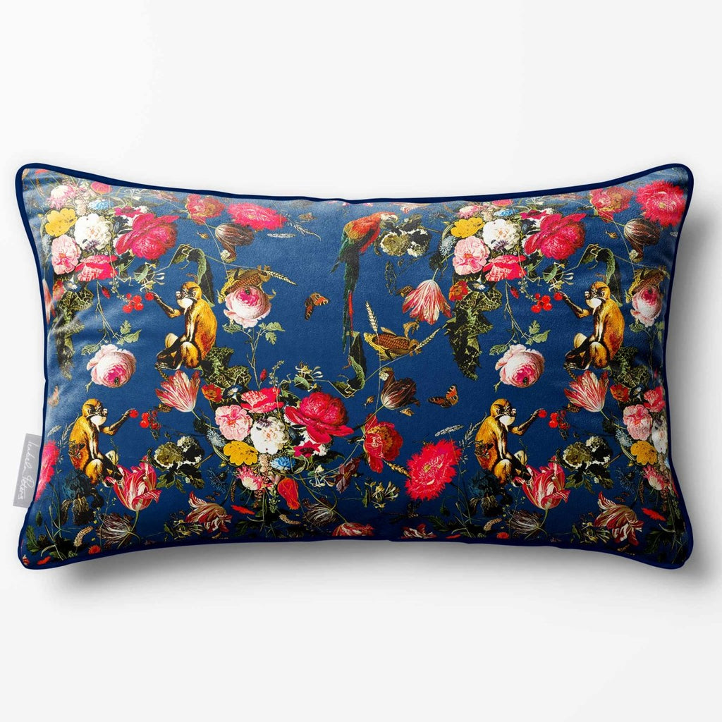 Monkey Puzzle | Sustainable Velvet Rectangle Cushion - Estate Blue 50 x 30 cm Piped by Izabela Peters