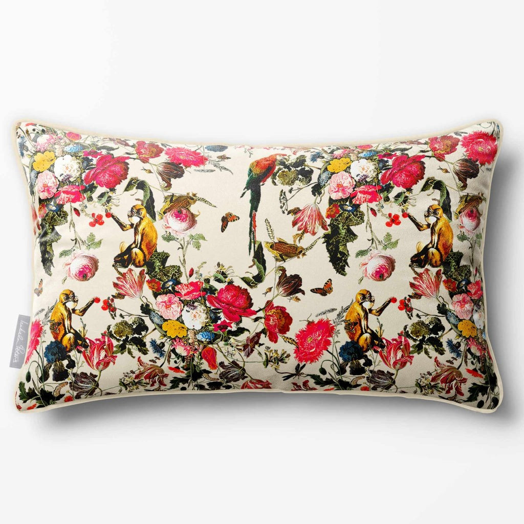 Monkey Puzzle | Sustainable Velvet Rectangle Cushion - Ivory Cream 50 x 30 cm Piped by Izabela Peters