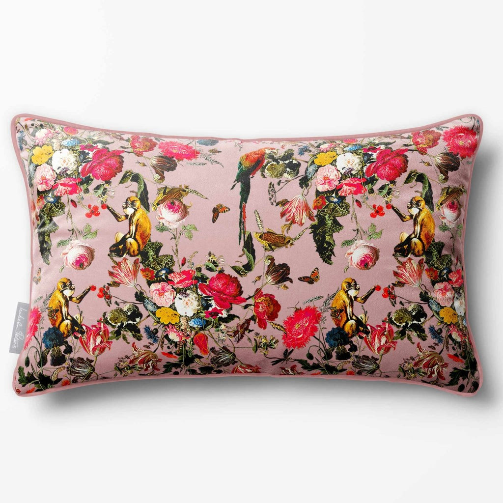 Monkey Puzzle | Sustainable Velvet Rectangle Cushion - Rosewater 50 x 30 cm Piped by Izabela Peters