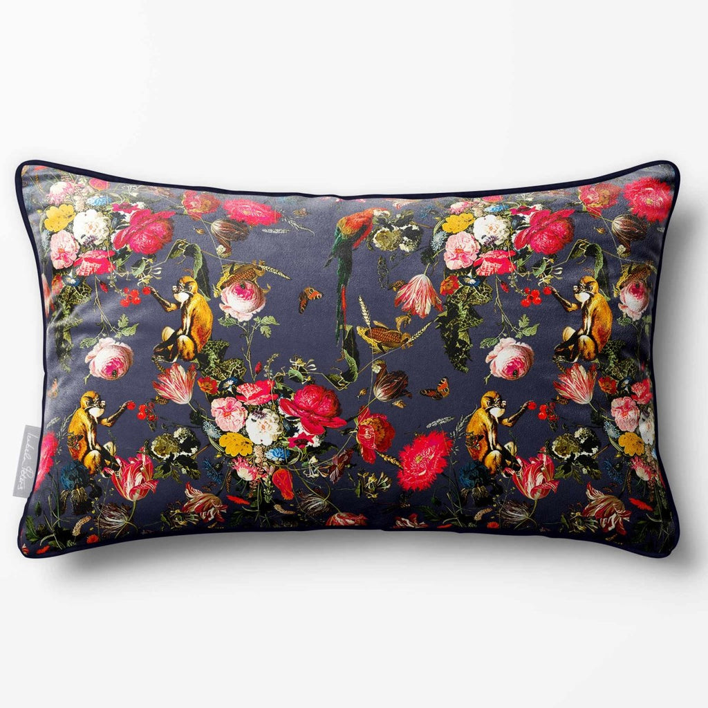 Monkey Puzzle | Sustainable Velvet Rectangle Cushion - Graphite 50 x 30 cm Piped by Izabela Peters
