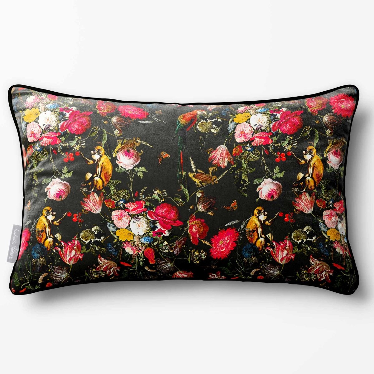 Monkey Puzzle | Sustainable Velvet Rectangle Cushion - Charcoal 50 x 30 cm Piped by Izabela Peters