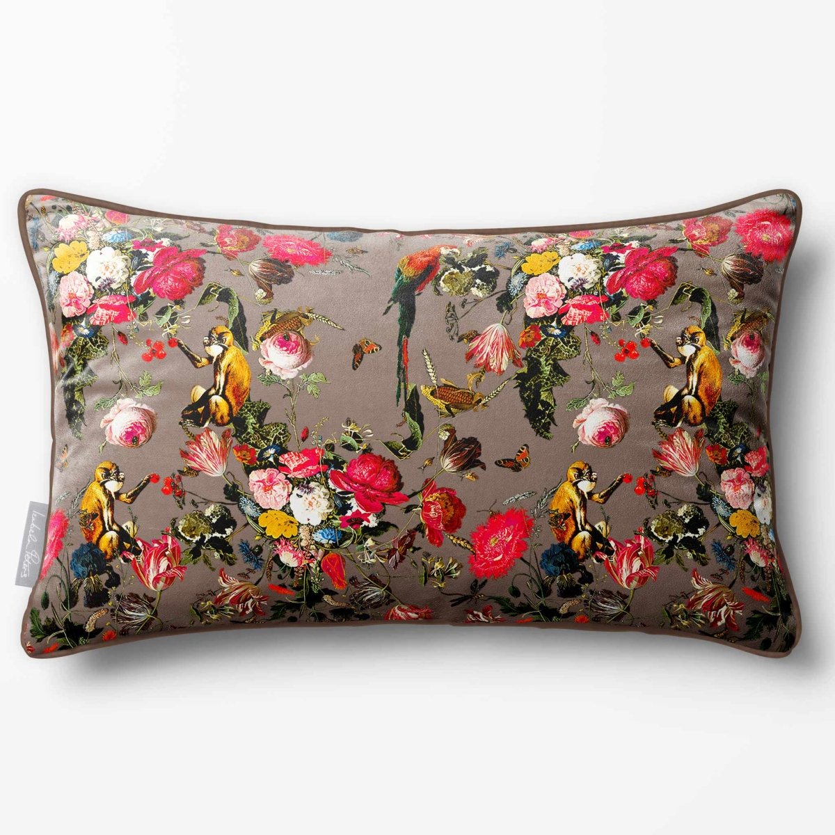Monkey Puzzle | Sustainable Velvet Rectangle Cushion - Dovedale Stone 50 x 30 cm Piped by Izabela Peters