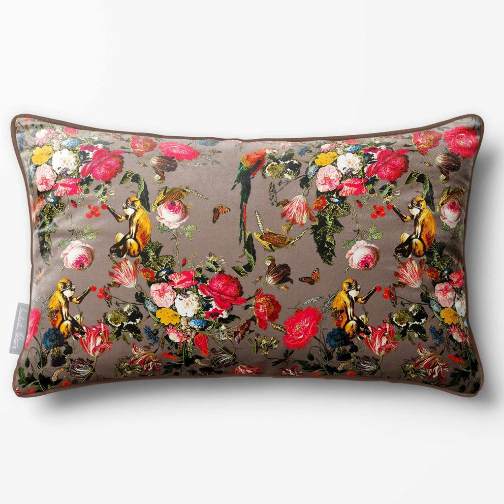 Monkey Puzzle | Sustainable Velvet Rectangle Cushion - Dovedale Stone 50 x 30 cm Piped by Izabela Peters