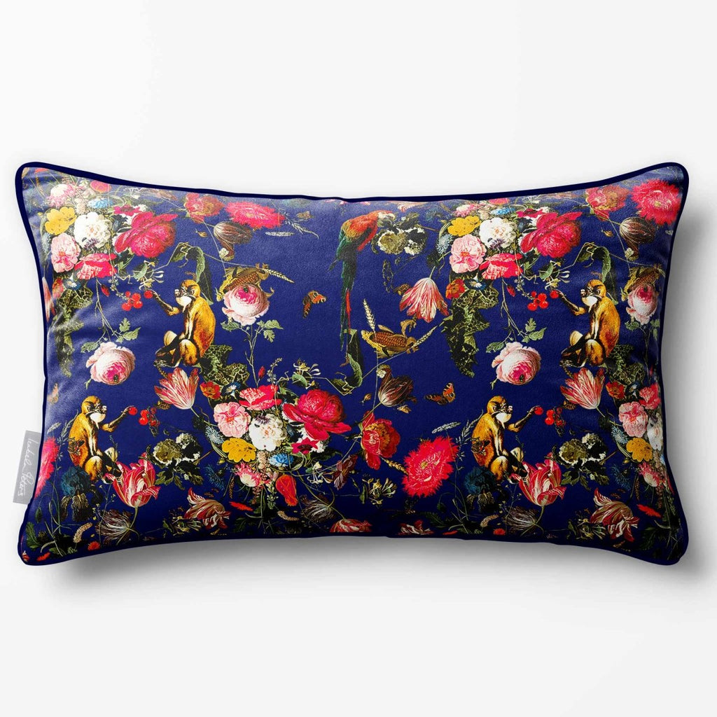 Monkey Puzzle | Sustainable Velvet Rectangle Cushion - Midnight 50 x 30 cm Piped by Izabela Peters