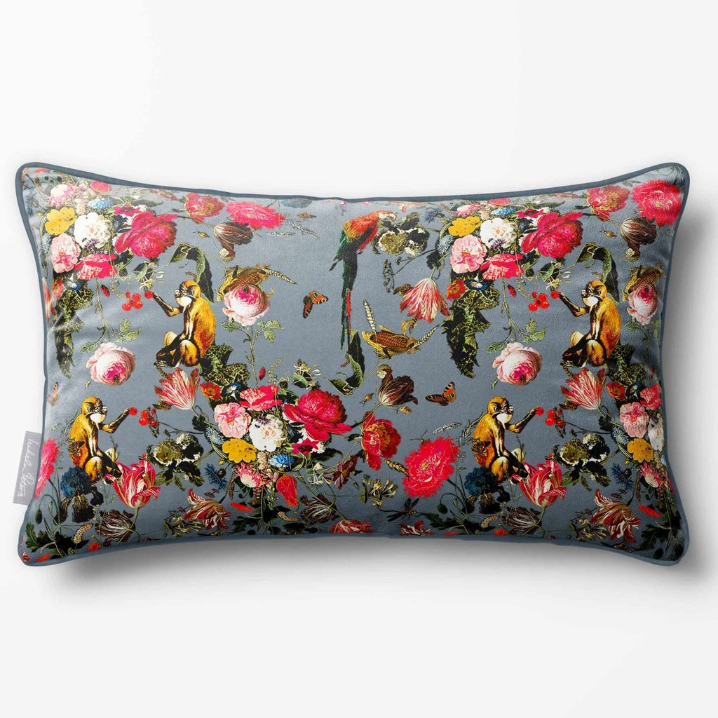 Monkey Puzzle | Sustainable Velvet Rectangle Cushion - French Grey 50 x 30 cm Piped by Izabela Peters