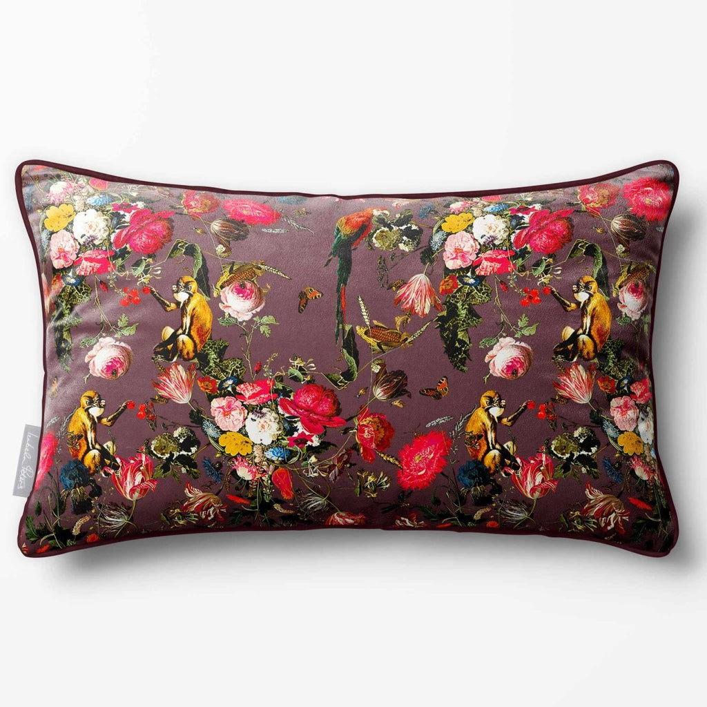Monkey Puzzle | Sustainable Velvet Rectangle Cushion - Italian Grape 50 x 30 cm Piped by Izabela Peters