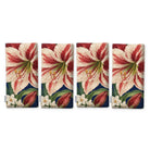 Navy Amaryllis Christmas napkins, set of four, folded on white, showing the same amaryllis flower