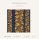 Navy and gold Gilded Ivy Christmas napkin pattern scale, showing the full 44 cm by 44 cm design.