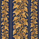 Close-up of the Gilded Ivy Christmas napkin print in navy and gold on cotton, showing trails of gold ivy and berries