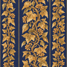 Close-up of the Gilded Ivy Christmas table runner print in navy and gold on cotton, showing trails of gold ivy and berries
