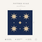 Navy and gold Stars Christmas napkin pattern scale, showing the full 44 cm by 44 cm design.