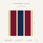 Navy, burgundy and gold Signature Stripe Christmas napkin pattern scale, showing the full 44 cm by 44 cm design.
