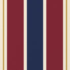 Close-up of the Signature Stripe Christmas table runner print in navy, burgundy and gold on cotton, showing broad stripes