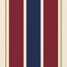 Close-up of the Signature Stripe Christmas tablecloth print in navy, burgundy and gold on cotton, showing broad stripes