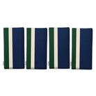 Signature Stripe Christmas napkins in navy, green and burgundy, set of four, folded on white, showing the same broad stripes