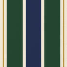 Close-up of the Signature Stripe Christmas table runner print in navy, green and burgundy on cotton, showing broad stripes