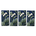 Navy Mistletoe Christmas napkins, set of four, folded on white, showing the same sprig of mistletoe with white berries