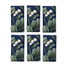 Navy Mistletoe Christmas napkins, set of six, folded on white, showing the same sprig of mistletoe with white berries