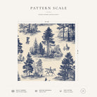 Navy on ivory Fir Forest Toile Christmas napkin pattern scale, showing the full 44 cm by 44 cm design.