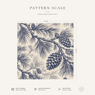 Navy on ivory Pine Bough Christmas napkin pattern scale, showing the full 44 cm by 44 cm design.