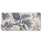 Pine Bough Christmas table runner in navy on ivory, folded on white, showing pine boughs and cones
