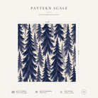 Navy on ivory Spruce Stand Christmas napkin pattern scale, showing the full 44 cm by 44 cm design.