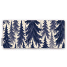 Spruce Stand Christmas table runner in navy on ivory, folded on white, showing rows of spruce trees