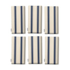 Ticking Stripe Christmas napkins in navy on ivory, set of six, folded on white, showing the same fine ticking stripes