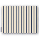 Ticking Stripe Christmas tablecloth in navy on ivory, folded on white, showing fine ticking stripes