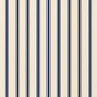 Close-up of the Ticking Stripe Christmas tablecloth print in navy on ivory cotton, showing fine ticking stripes
