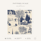 Navy on ivory Village Toile Christmas napkin pattern scale, showing the full 44 cm by 44 cm design.