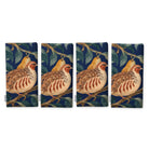 Navy Partridge and Pear Christmas napkins, set of four, folded on white, showing the same partridge among pears