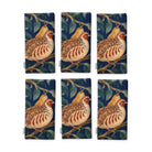 Navy Partridge and Pear Christmas napkins, set of six, folded on white, showing the same partridge among pears
