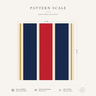 Navy, red and burgundy Signature Stripe Christmas napkin pattern scale, showing the full 44 cm by 44 cm design.