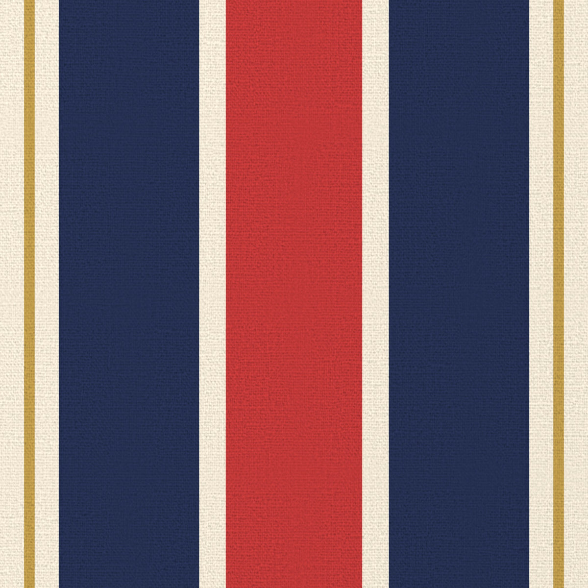 Close-up of the Signature Stripe Christmas napkin print in navy, red and burgundy on cotton, showing broad stripes