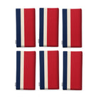 Signature Stripe Christmas napkins in navy, red and burgundy, set of six, folded on white, showing the same broad stripes