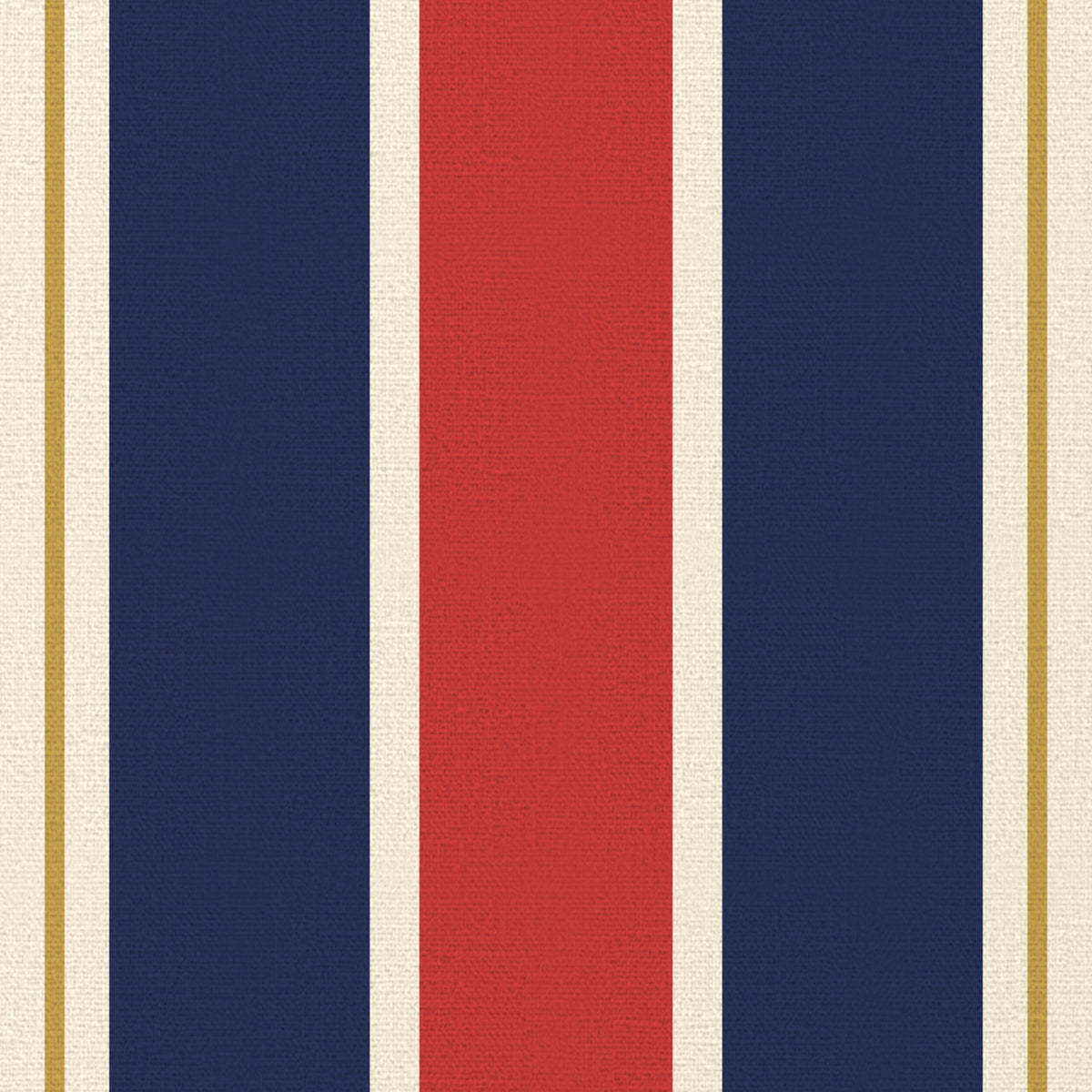 Close-up of the Signature Stripe Christmas table runner print in navy, red and burgundy on cotton, showing broad stripes