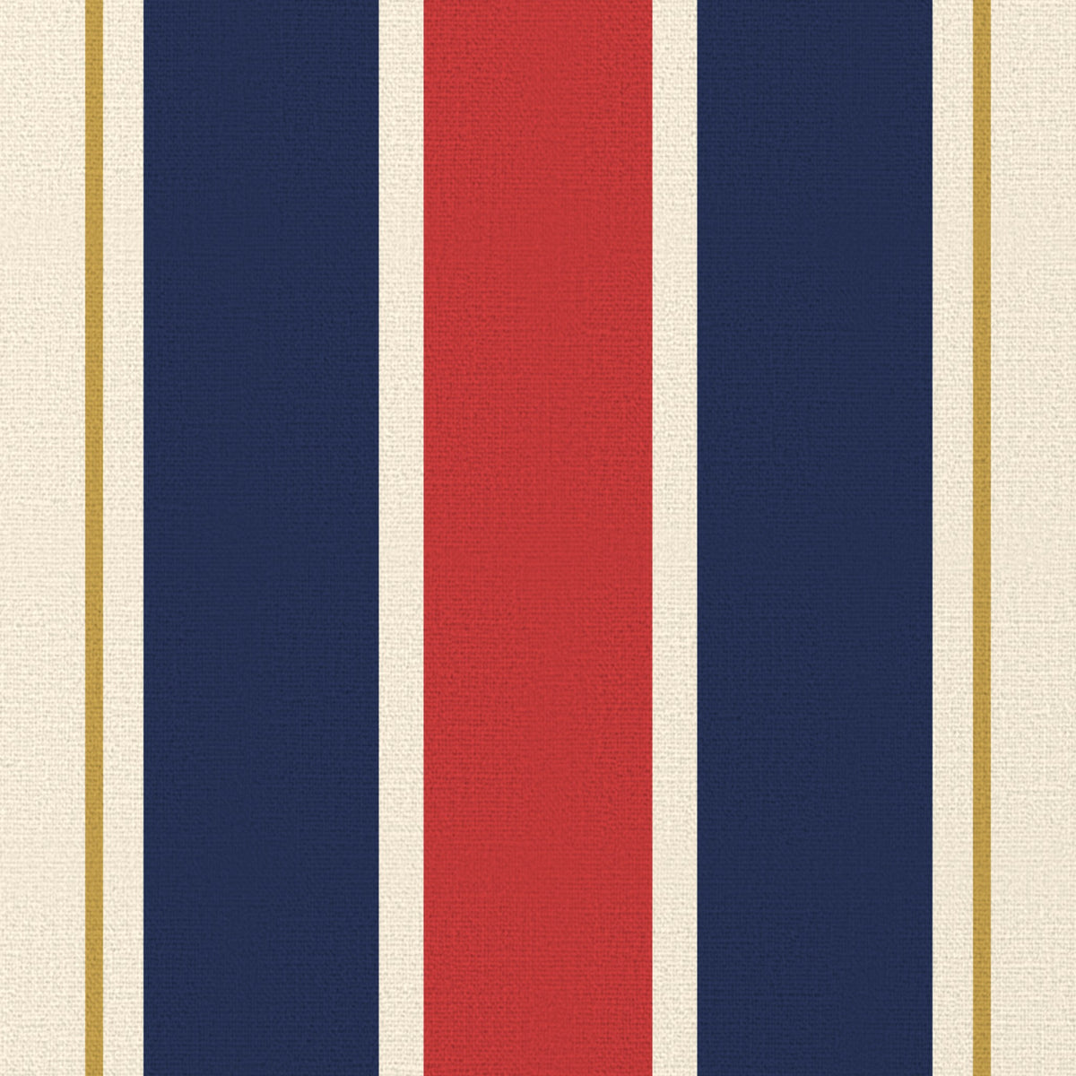 Close-up of the Signature Stripe Christmas tablecloth print in navy, red and burgundy on cotton, showing broad stripes