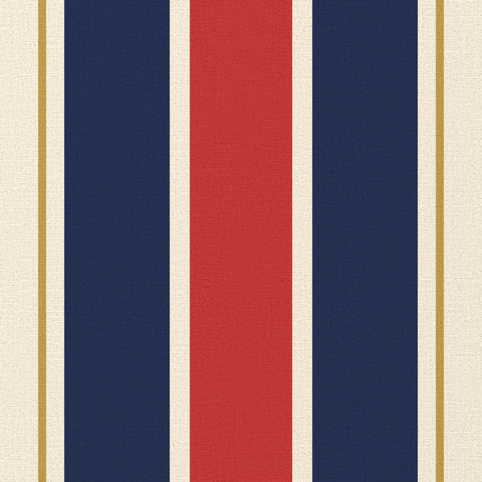 Close-up of the Signature Stripe Christmas tablecloth print in navy, red and burgundy on cotton, showing broad stripes